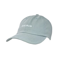 Load image into Gallery viewer, Light blue baseball cap with white embroidered text that says "DOG MUM" across the front.

